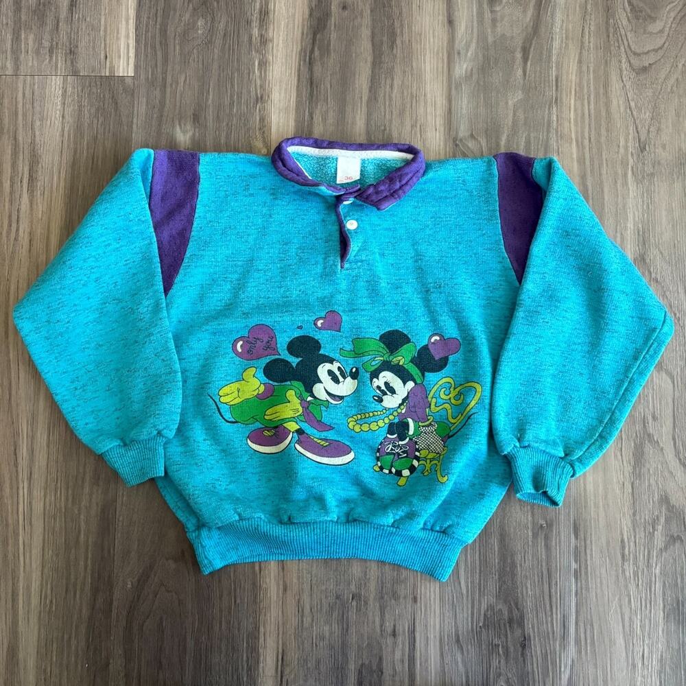 Vintage Disney Mickey Minnie Mouse Sweatshirt Blue 1980s Cursed Size 36